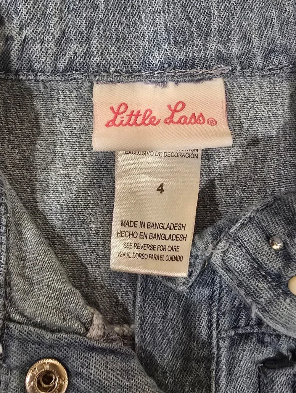 Little Lass Girls Denim Jacket Size 4 Rhinestone Pearl Embroidered Bow Jean Jack